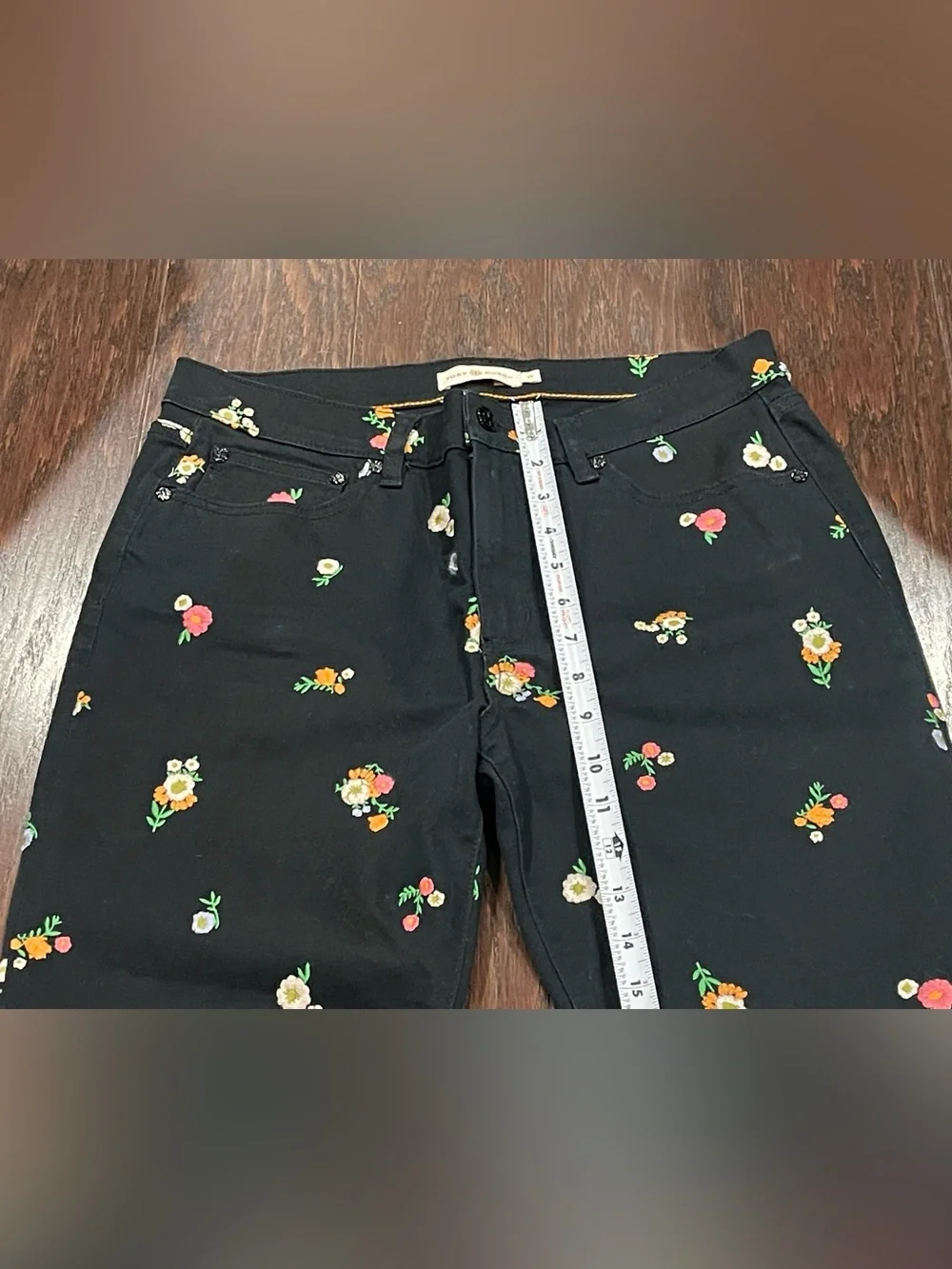TORY BURCH Brindle Black Floral Embroidered Denim Jeans Pant size 29 - Picture 4 of 8